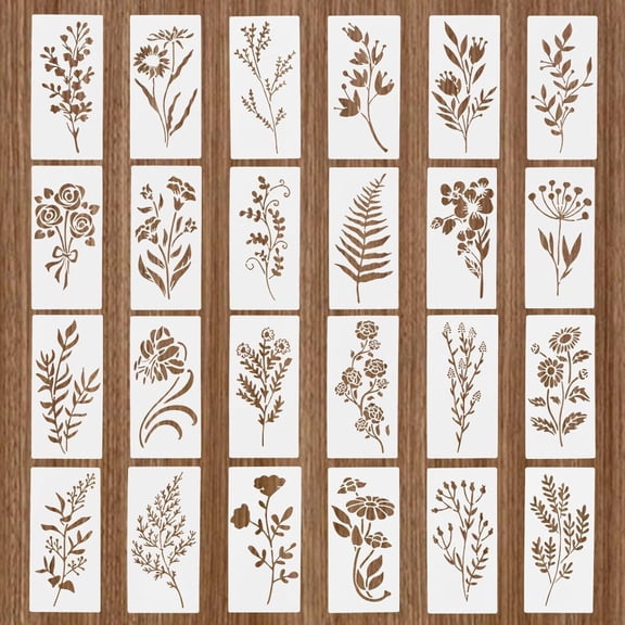 24Pcs Leaves Floral Stencils Leaf Vine Stencils Spring Floral Painting Templates Reusable Plastic Drawing Templates for Wood Canvas Wall Paper Decor Furniture Scrapbooking colorful