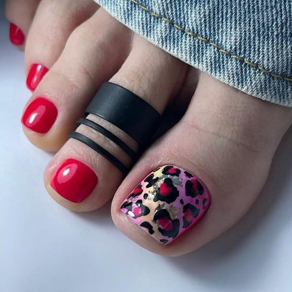 24Pcs Leopard & Heart Design Toe Nail Stickers Trendy Nail Art Decals for Stylish Feet