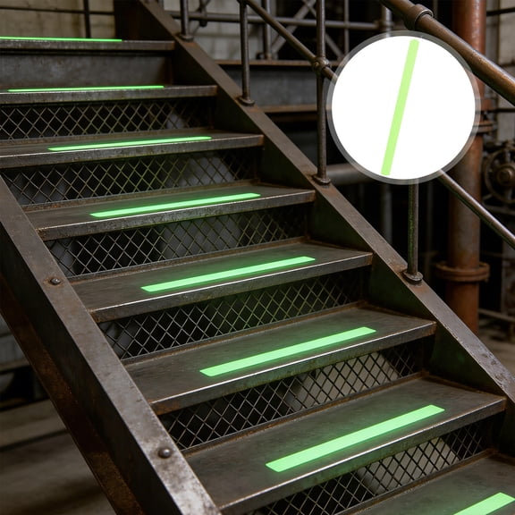 24Pcs Light Green Fluorescent Stair Treads Tape with Waterproof Peva Material for Slip Prevention