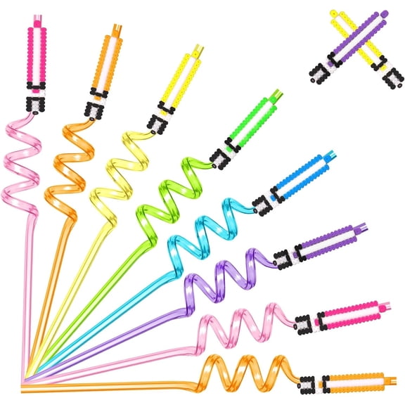 24Pcs Light Swords Party Favors Straws for Kids, Star Galaxy Drinking Straws for Birthday Party Supplies Decorations, Classroom Prizes Goodie Bag Stuffers Gift Prize