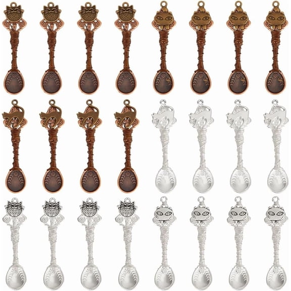 24Pcs Little Witchy Charm Spoon 3 Styles Cat Kitchen Small Spoon Micro Scoops Crafting Accessories