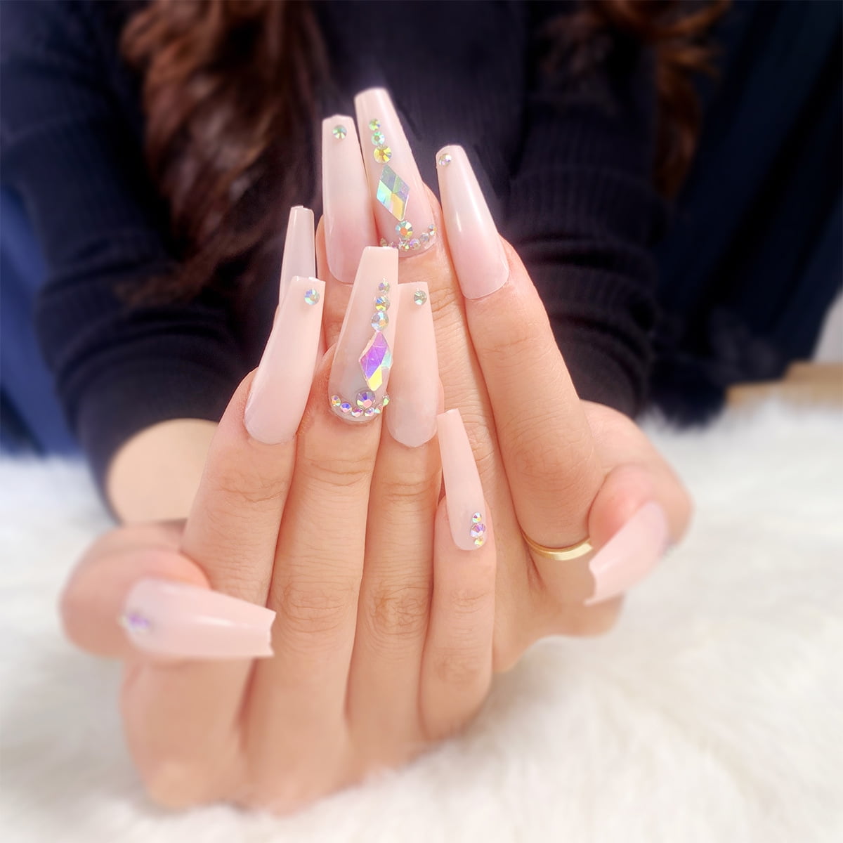 24Pcs Long Ballet French Girls Nail Art White Fake Nails Manicure Press On Nails False With Designs Artificial Wearing Reusable