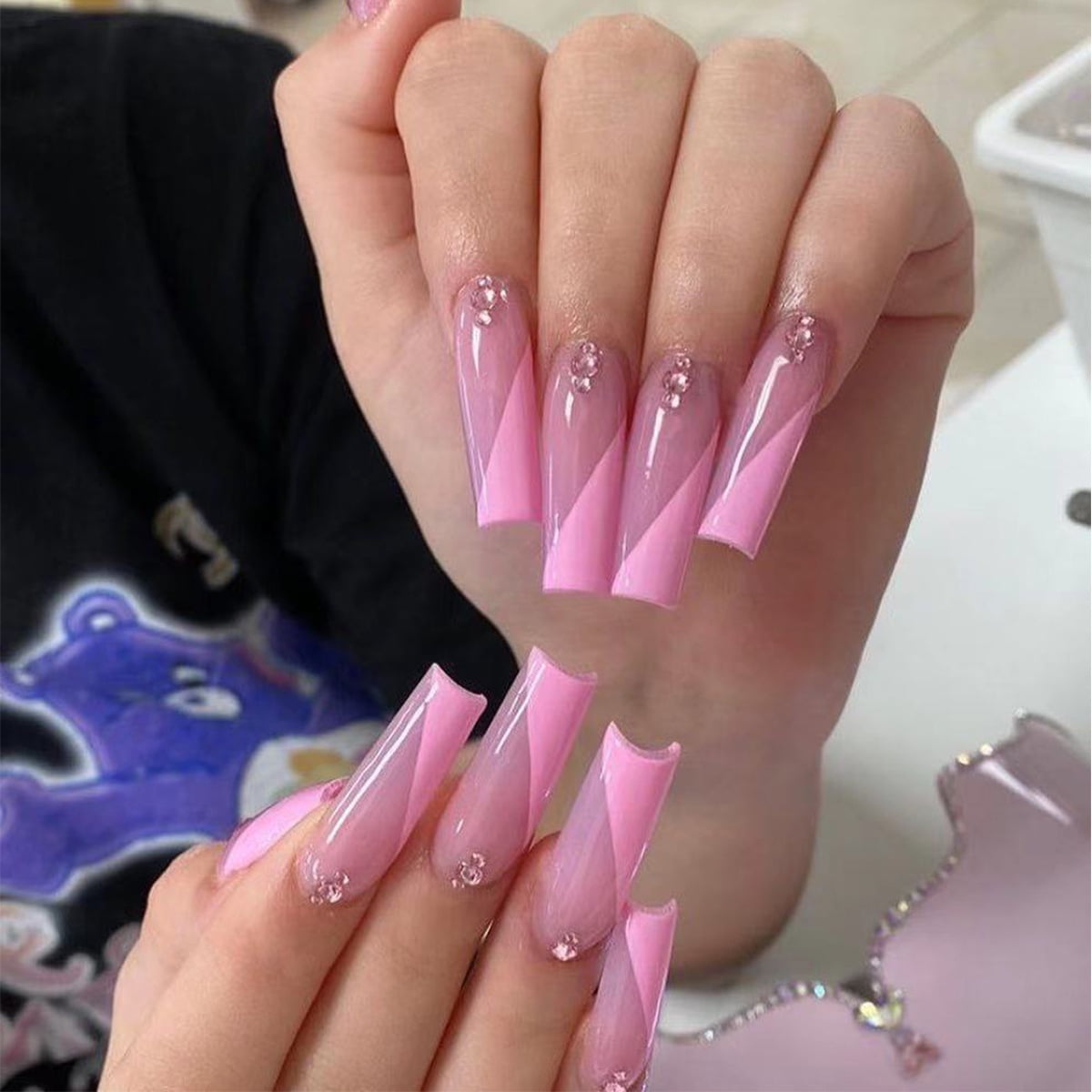 24Pcs Long Ballet French Girls Nail Art White Fake Nails Manicure Press On Nails False With Designs Artificial Wearing Reusable