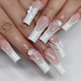 thumbnail image 1 of 24Pcs Long Square Press on Nails Love Pattern Design Artifical Coffin False Nail Brown French Wearable Full Cover Fake Nail Tips, 1 of 6