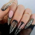 thumbnail image 1 of 24Pcs Long Stiletto Press on Nails Box Acrylic False Nails with Almond Designs Black Gold Foil French Full Cover Fake Nail Tips, 1 of 6