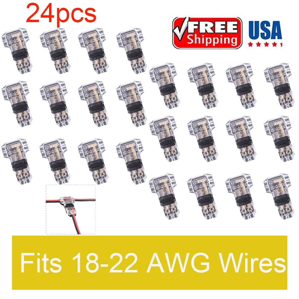 24Pcs Low Voltage T Tap Wire Connectors 3 Way Wire Connector for 1822AWG Wire