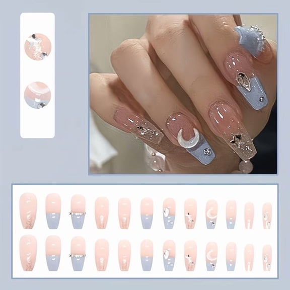24Pcs Macaron Press On Nails Star Moon Ballet Shape False Nails Set