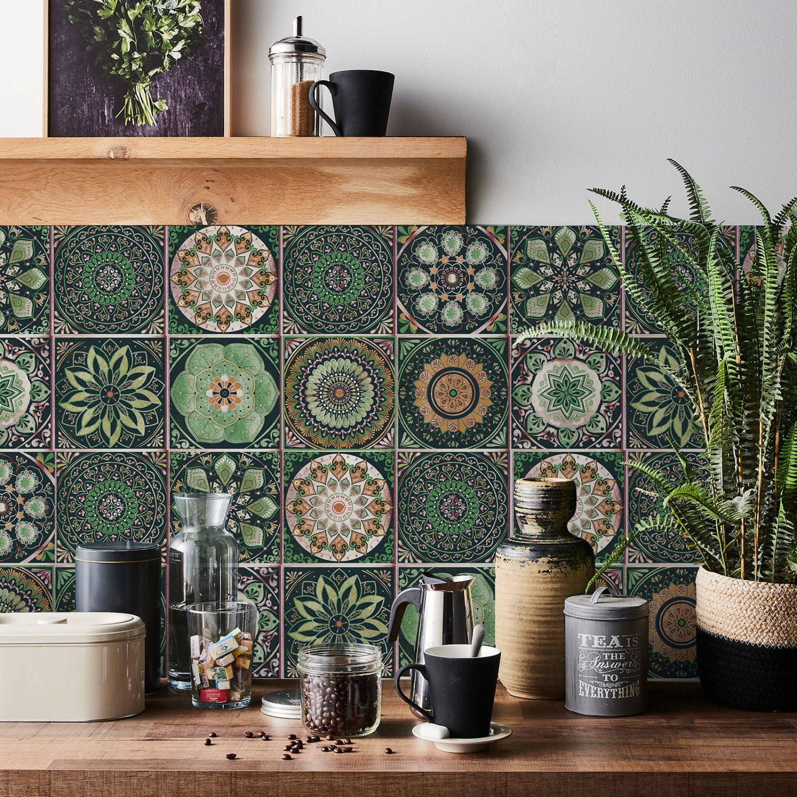 24Pcs Mandala Moroccan Backsplash Tile Stickers Wallpaper, Peel and