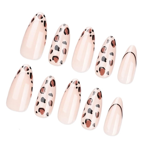 24Pcs Medium Press On Nail with Leopard Print Pattern Almond Faux Nail for Women
