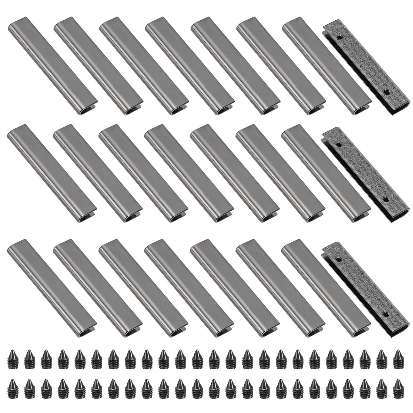 24Pcs Metal Belt Buckle End Tips with Screws, Black Zinc Alloy Purse Hardware Belt Tip 0.22 Inch Wide Rectangle Zipper End Cap for DIY Crafts Bag Making Belt Clip Clasps