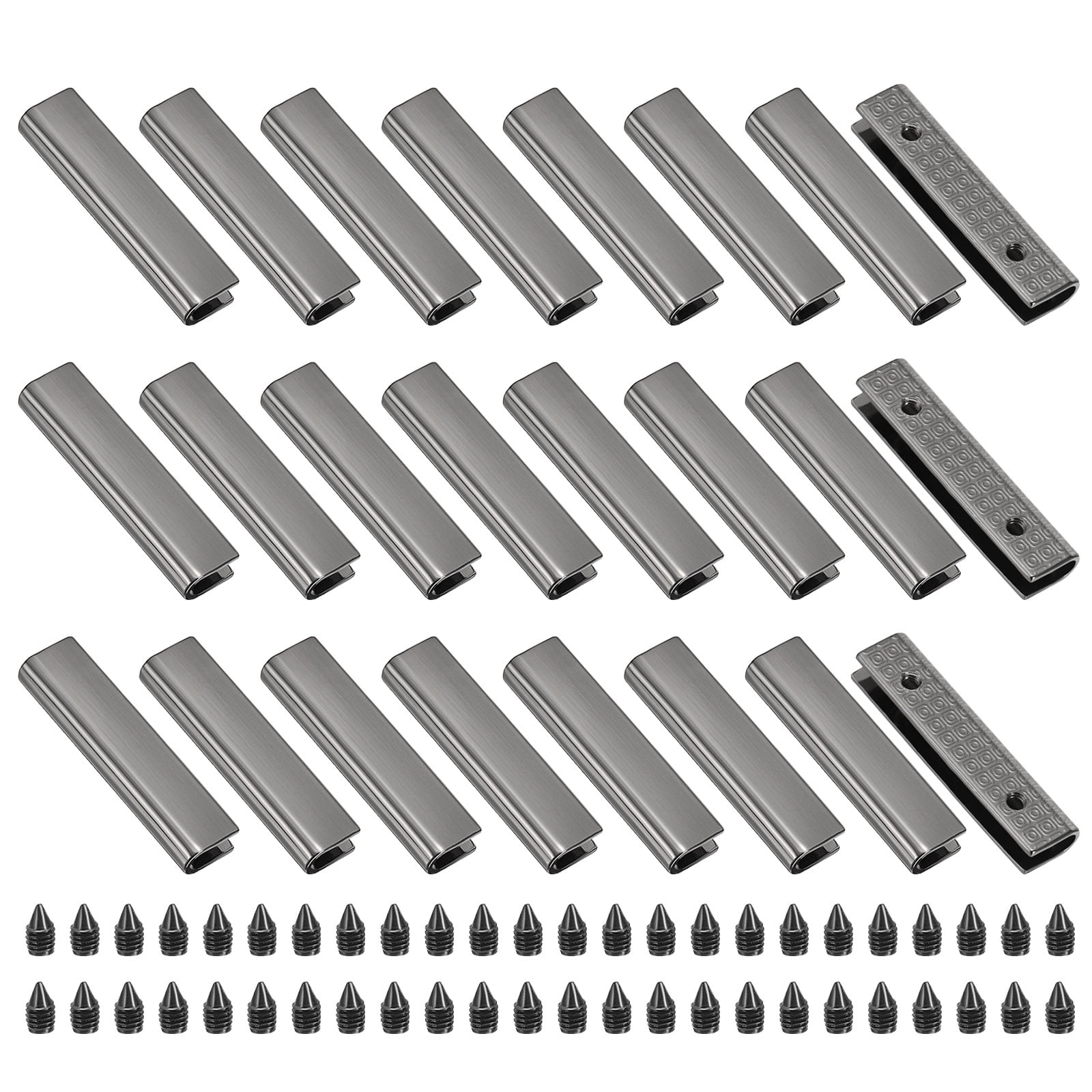 24Pcs Metal Belt Buckle End Tips with Screws, Black Zinc Alloy Purse Hardware Belt Tip 0.24 Inch Wide Rectangle Zipper End Cap for DIY Crafts Bag Making Belt Clip Clasps
