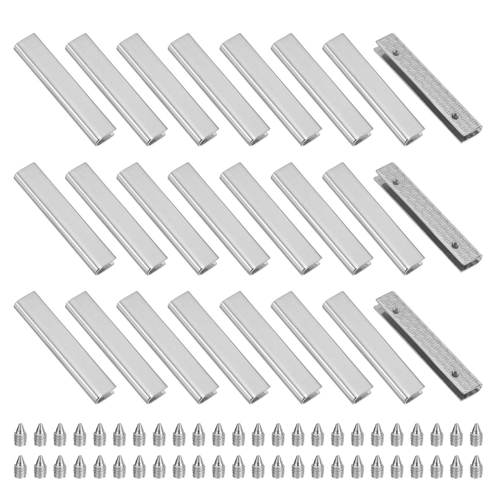 24Pcs Metal Belt Buckle End Tips with Screws, Chrome Zinc Alloy Purse Hardware Belt Tip 0.22 Inch Wide Rectangle Zipper End Cap for DIY Crafts Bag Making Belt Clip Clasps