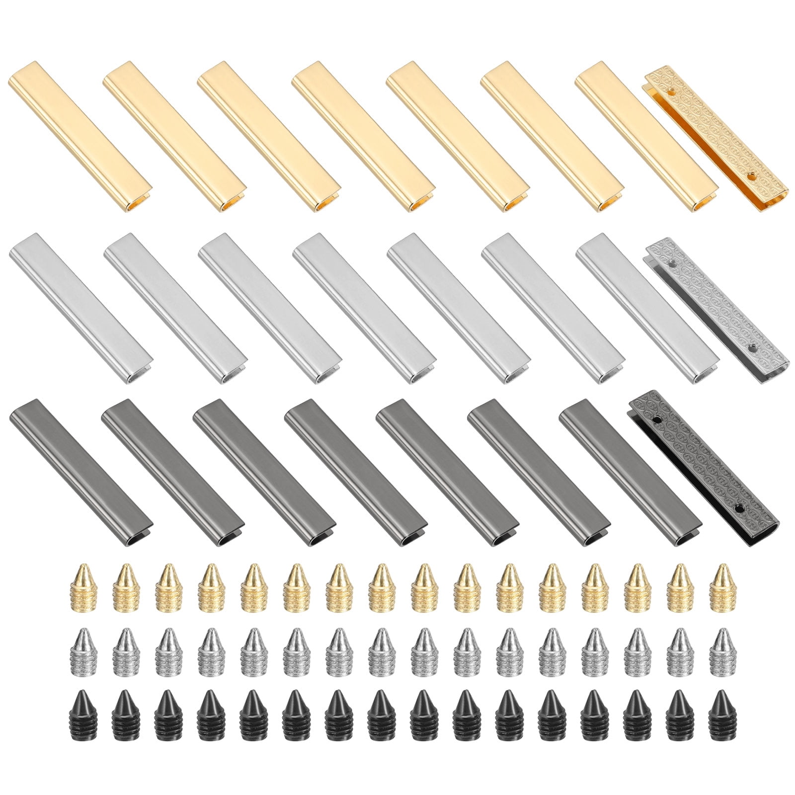 24Pcs Metal Belt Buckle End Tips with Screws, Light Gold,Chrome,Black Zinc Alloy Purse Hardware Belt Tip 0.22 Inch Wide Rectangle Zipper End Cap for DIY Bag Making Belt Clip Clasps
