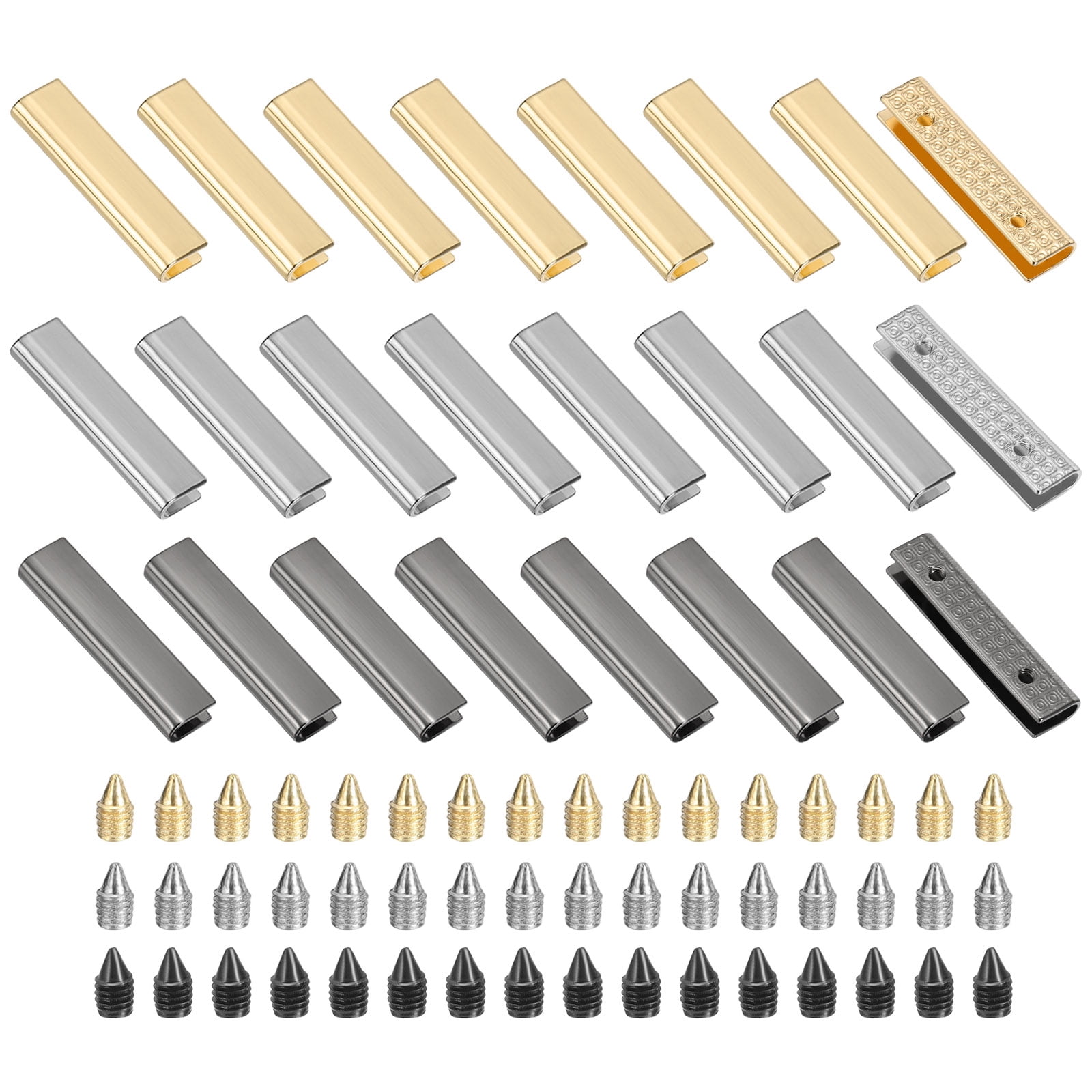 24Pcs Metal Belt Buckle End Tips with Screws, Light Gold,Chrome,Black Zinc Alloy Purse Hardware Belt Tip 0.24 Inch Wide Rectangle Zipper End Cap for DIY Bag Making Belt Clip Clasps