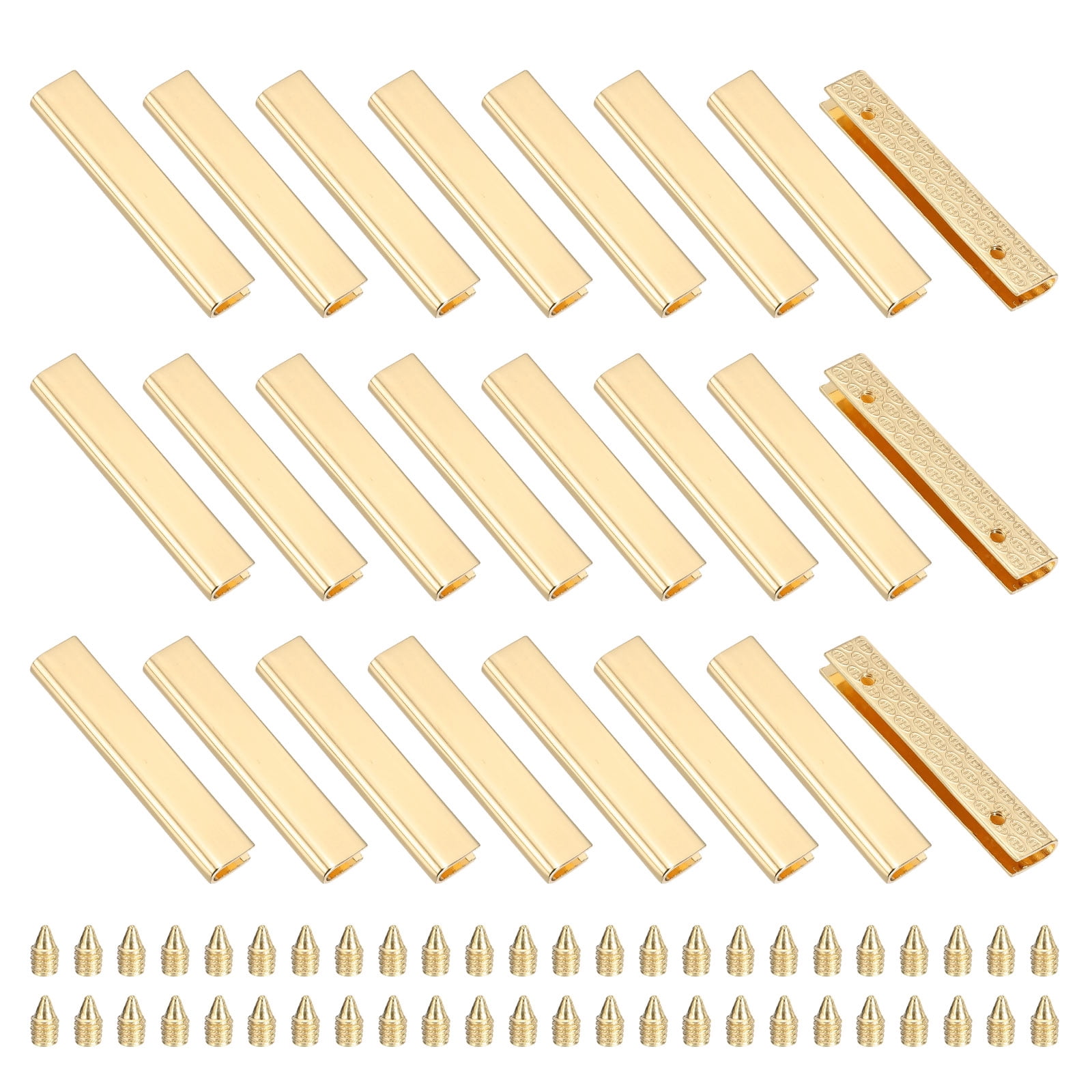 24Pcs Metal Belt Buckle End Tips with Screws, Light Gold Zinc Alloy Purse Hardware Belt Tip 0.22 Inch Wide Rectangle Zipper End Cap for DIY Crafts Bag Making Belt Clip Clasps