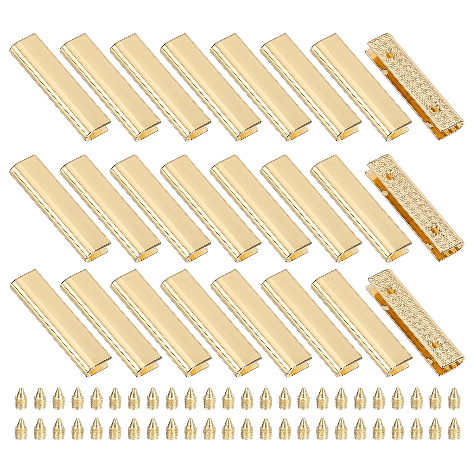 24Pcs Metal Belt Buckle End Tips with Screws, Light Gold Zinc Alloy Purse Hardware Belt Tip 0.24 Inch Wide Rectangle Zipper End Cap for DIY Crafts Bag Making Belt Clip Clasps