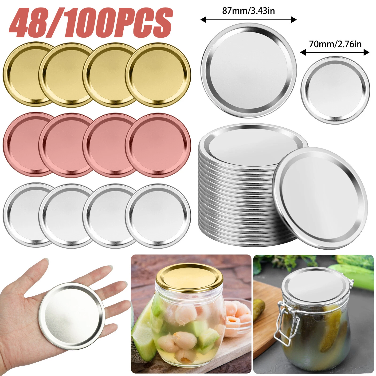24Pcs Metal Canning Lids Rings Regular and Wide Mouth for Mason Jars ...