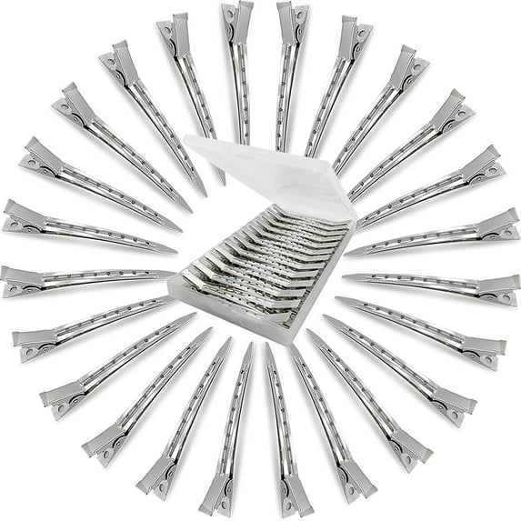 24Pcs Metal Duck Billed Hair Clips for Women Styling Sectioning, Silver Hair Pins for Long Hair, Alligator Curl Loc Clips for Thick Hair Roller, Salon, Bows DIY