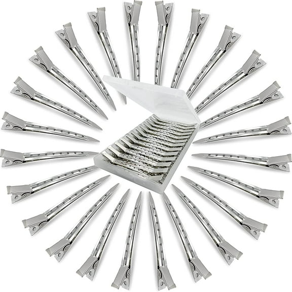 24Pcs Metal Duck Billed Hair Clips for Women Styling Sectioning, Silver Hair Pins for Long Hair, Alligator Curl Loc Clips for Thick Hair Roller, Salon, Bows DIY