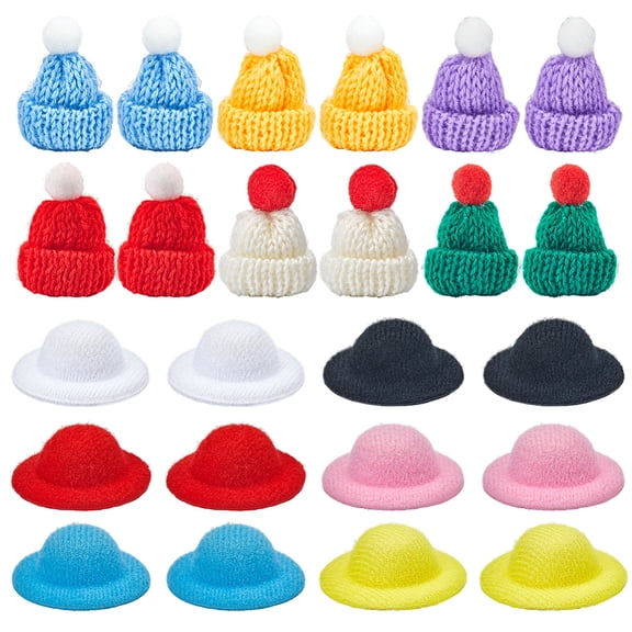 24Pcs Mini Christmas Knit Hat with Pom Pom Ball Mini Knitting Hats Small Santa Hat Round Hat Mini Christmas Hats Bulk Small Knit Hats