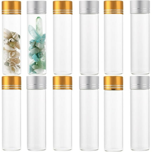 24Pcs Mini Glass Bottles 20ml Glass Vials with Aluminum Screw capss Mini Glass Jars Clear Glass Bottle Jars Empty Sample Vials for Wedding Favors Art Crafts DIY Decor Colorful