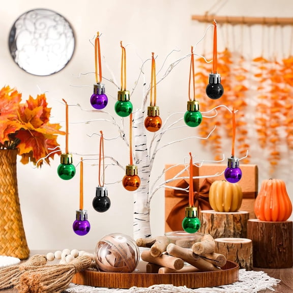 24Pcs Mini Halloween Christmas Baubles, Multicolor Small Plastic Hanging Ball Tree Ornaments