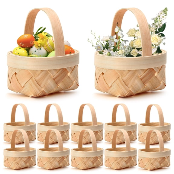 24Pcs Mini Picnic Basket With Handle, Small Woven Wooden Berry Strawberry Basket With Handle Bulk For Wedding Party Favor Farmhouse Decor Y102