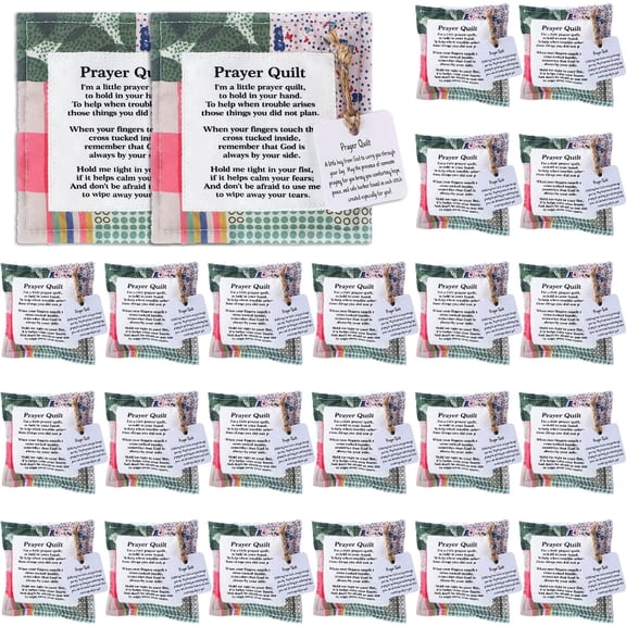 24Pcs Mini Prayer Quilt Squares with Cross Inside, Vintage Fabric Pocket Prayer Cloths, Inspirational Scripture Designs, Fabric Christian Gifts for Women, Mothers Day, Pastor Appreciation