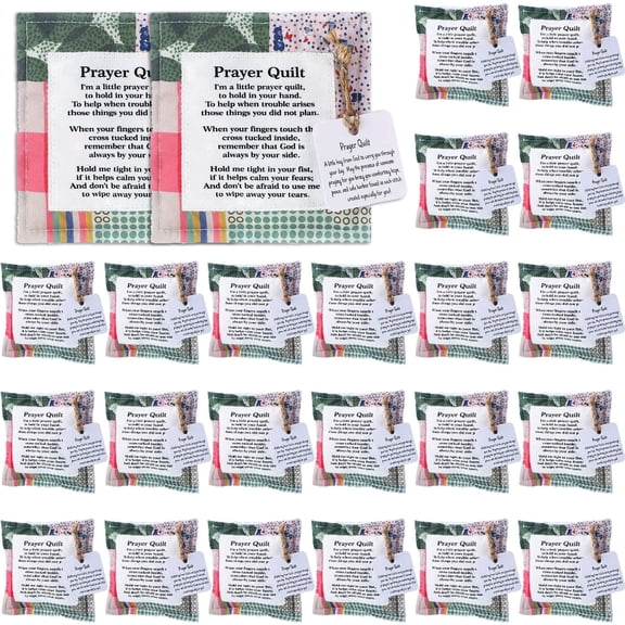 24Pcs Mini Prayer Quilt Squares with Cross Inside, Vintage Fabric Pocket Prayer Cloths, Inspirational Scripture Designs, Fabric Christian Gifts for Women, Mothers Day, Pastor Appreciation