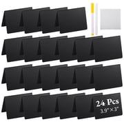 24 Pack Mini Black Chalkboard Signs - Reusable Acrylic Table Cards with Pens& Cleaning Cloth | Table Message Cards for Wedding, Party, Buffet Decor