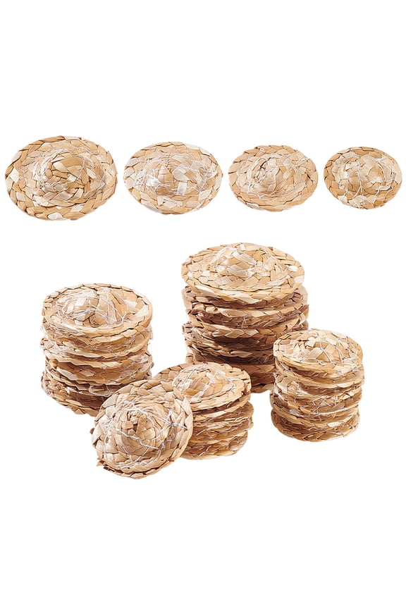 24Pcs Mini Straw Hats 4 Sizes Sombrero Tiny Dollhouse Miniature Straw Hats Hand-Woven Caps Lovely Decor for Small Cowboy DIY Decorations Jewelry Accessories DIY