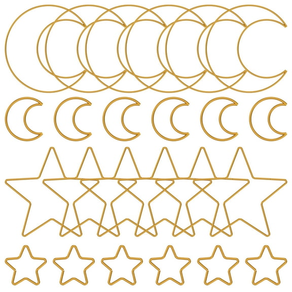 24Pcs Moon Star Dream Catcher Metal Rings Gold/Silver Macrame Hoop Rings 2 Sizes Creative Star Moon Shape Craft Rings for DIY Craft Dream Catcher Making Wreath Decoration