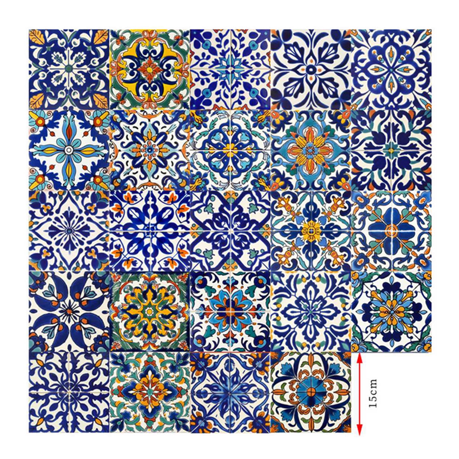 Tile Tag Sticker 24Pcs Moroccan Tile Stickers 5.9x5.9 Inch Self-Adhesive Square ...