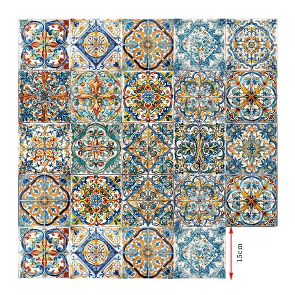 24Pcs Moroccan Tile Stickers 5.9x5.9 Inch Self-Adhesive Square Wallpaper for Kitchen Bathroom Living Room Wall Decor