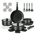 thumbnail image 1 of 24Pcs Nonstick Kitchen Cookware Set with Detachable Handles, Stackable RV Cooking Set, Oven & Dishwasher Safe, Heat Safe Up to 350°F, White Black Pots and Pans for Home Kitchen, 1 of 9