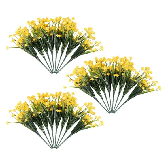 24Pcs Outdoor Uv Plants, 8 Branches Faux Plastic Greenery Shrubs Plants Planter Yellow