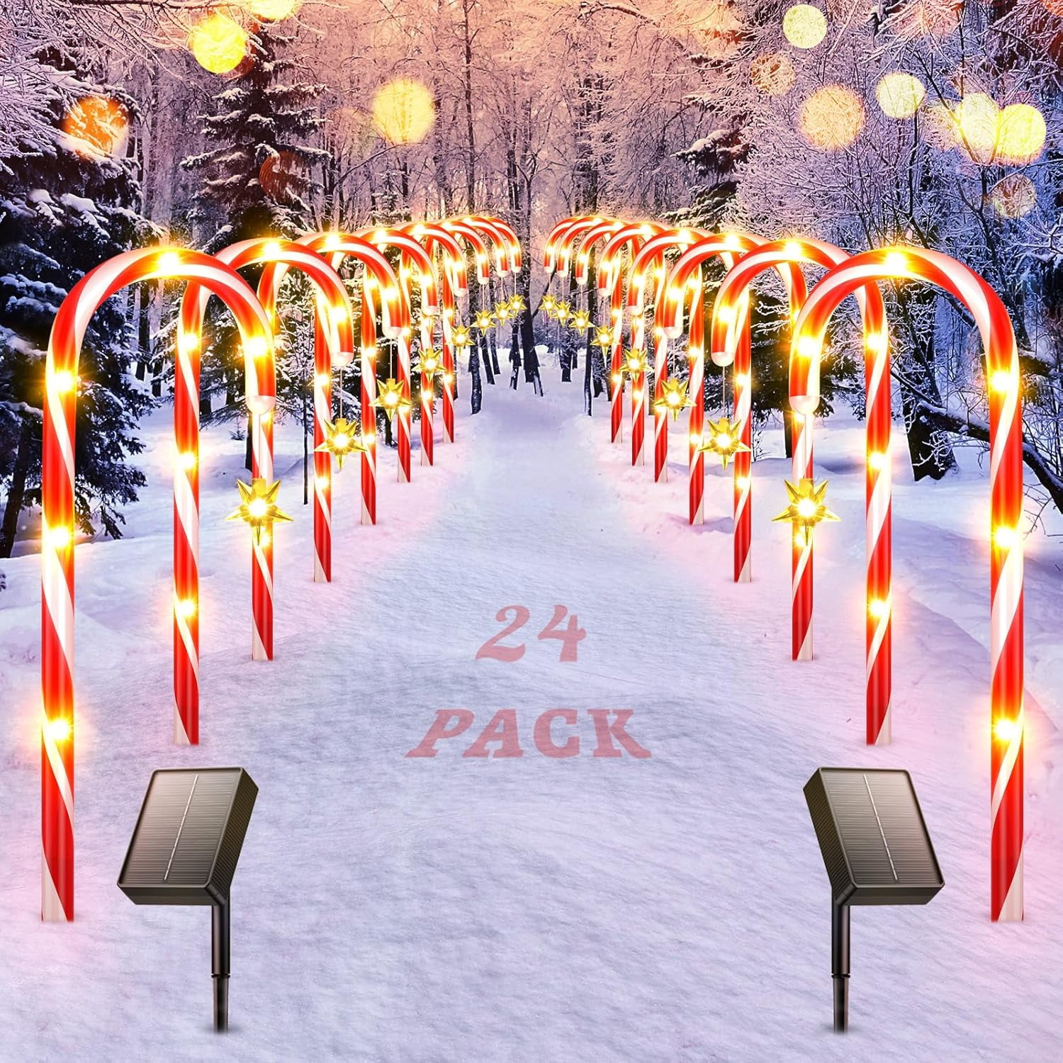 24Pcs Outside Christmas Decorations, 144LED Solar Candy Cane Lights — free download