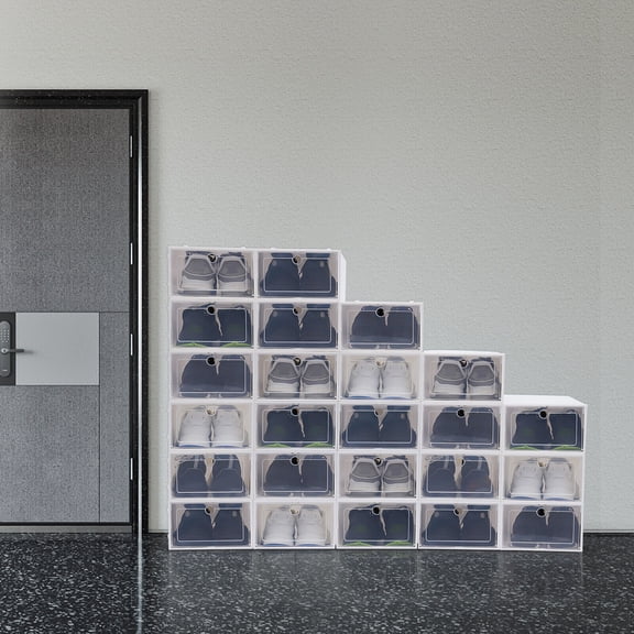 24Pcs PP Clear Shoe Storage Box with Stackable Organizer Display