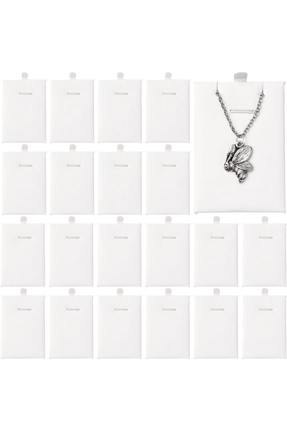 24Pcs PU Leather & Sponge Jewelry Pendant Nceklace Display Cards Rectangle White 8.3x5.3x0.5cm Craft Supplies