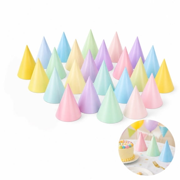 24Pcs Pastel Paper Cone Caps, Rainbow Party Hats, 6.14.1 Inch MultiColor Headwear for Birthdays, Baby & Bridal Shower Festive Decor
