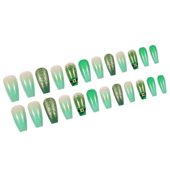 24Pcs Patrick’s Day French Nails Tip Ballet Fake Nails False Nails with Designs Full Covers Acrylic Nails