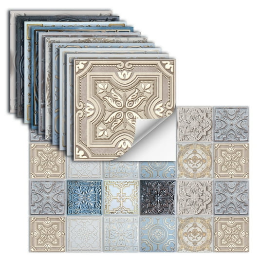 24Pcs Peel and Stick Backsplash Tile Stickers, Removable Colorful Mandala Moroccan Wallpaper, Stick on Wall Decals for Kitchen Bathroom Laundry Stair Fireplace Art Decor