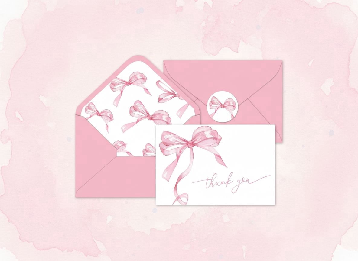 24Pcs Pink Bow Thank You Cards with Envelopes and Stickers Watercolor ...