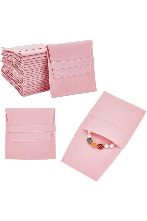 24Pcs Pink Microfiber Jewelry Pouch Pocket Cosmetic Bag Velvet Jewelry Flap Pouches Folding Envelope Bag