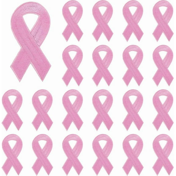 24Pcs Pink Ribbon Iron on Patches Breast Cancer Awareness Embroidery Patches 7.6x3.8cm Cancer Care Sew on Patch for DIY Women Clothing Jacket Jeans Pants Dress Backpack Decor