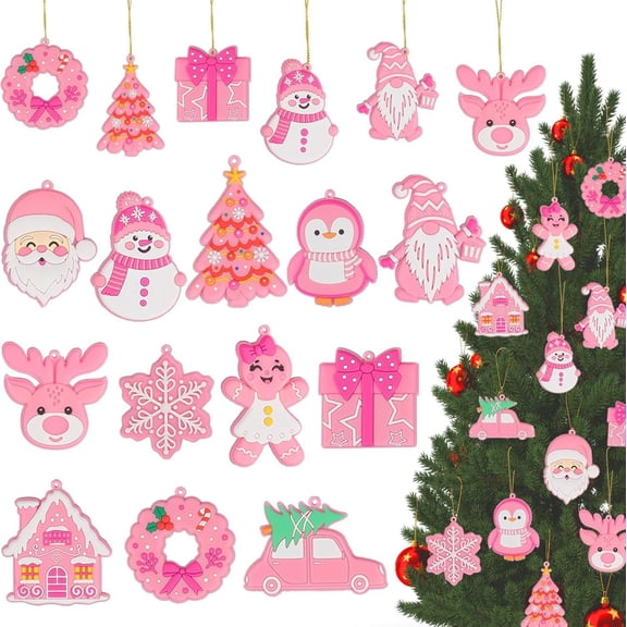 24-Piece Wooden Christmas Ornaments Set - Santa Snowman Gnome Reindeer Shapes Xmas Tree Decorations for Holiday Home and Party Gifts