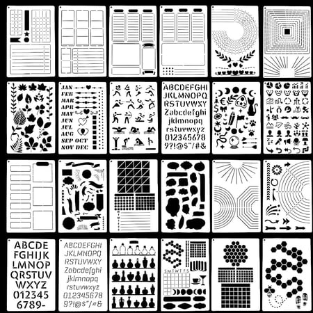 24Pcs Planner Journal Stencils Plastic Reusable Journaling Notebook Lines Dotted Banners Bookmark DIY Drawing Templates for Habit Tracker Planing Scrapbooking Calendars Crafts 8x5.5 Inch