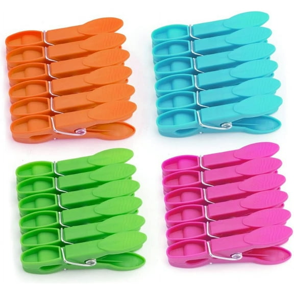 24Pcs Plastic Clothespins, Heavy Duty Laundry Clothespins, Air-Drying Clothing Pin Set, Towel Clips Clothes Pins Spring Clips, Beach Towel Clips