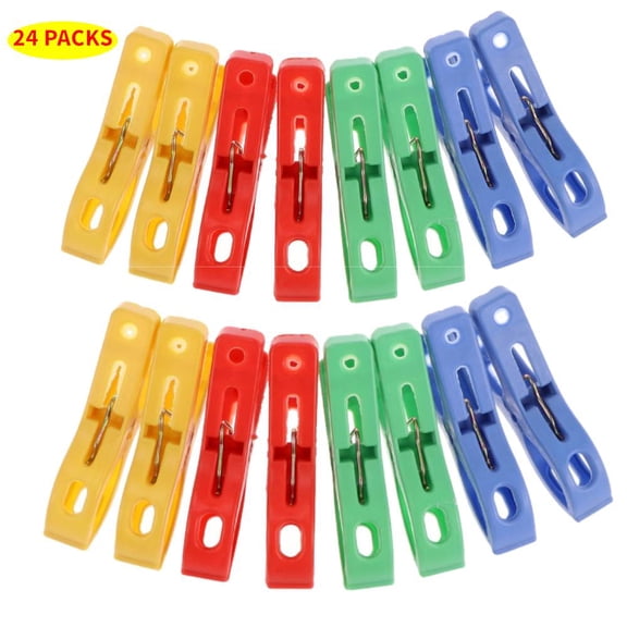 24Pcs Plastic Clothespins Windproof Tickened Quilt Clamps Clothing Air-Drying Clothing Pin Set Utility Clip (Random Color)