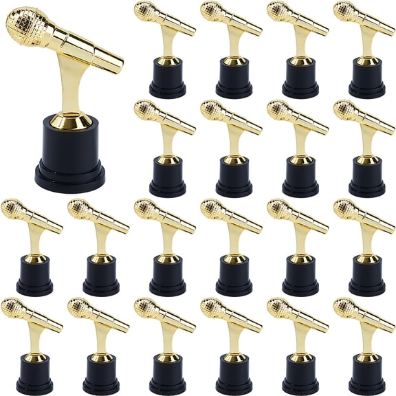 24Pcs Plastic Microphone Trophy Sculpture Display Decorations for Home Office Desk Gold 50.5x83x130mm